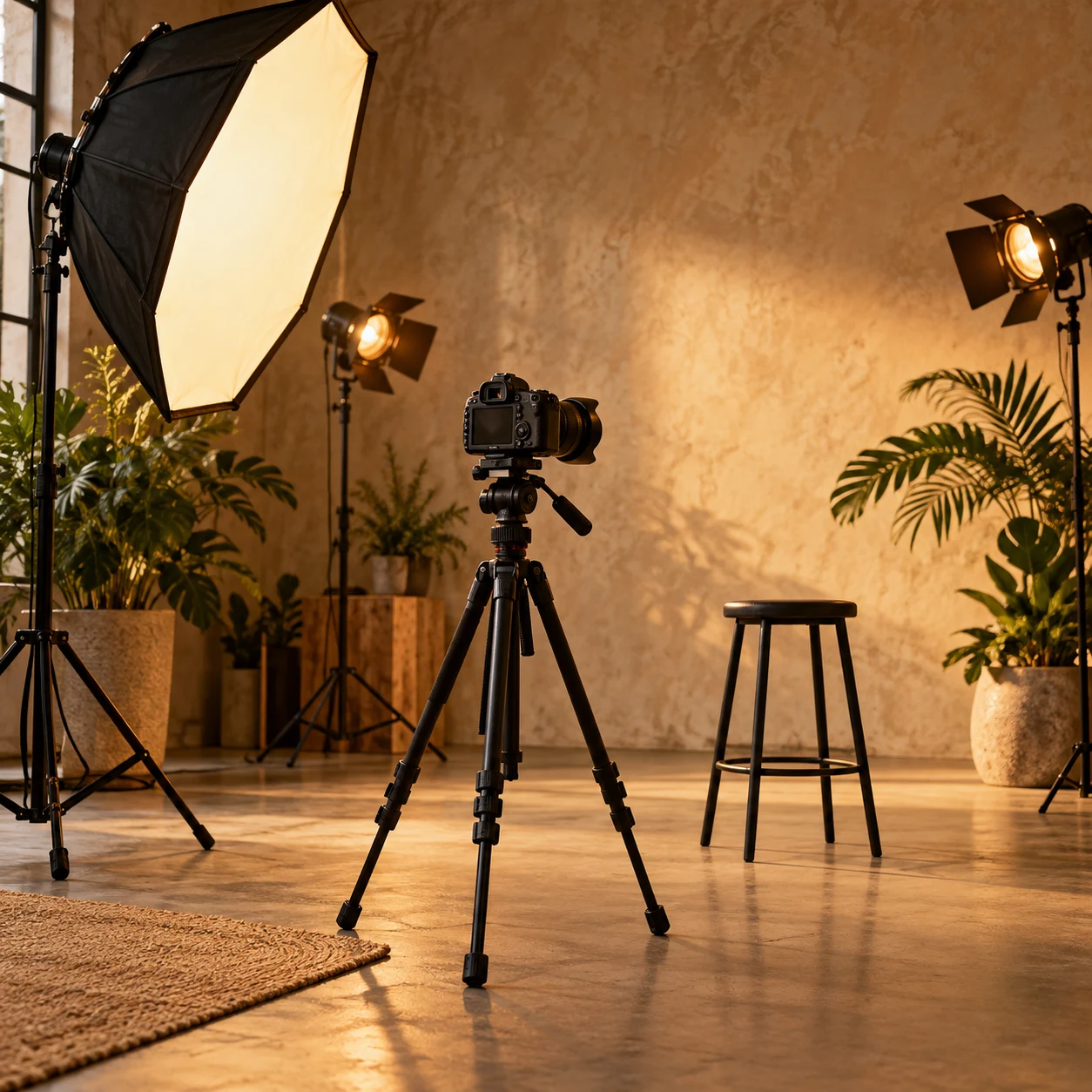 Illustrative creative studio with cameras and lighting